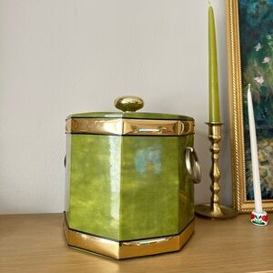 Vintage 1970s Olive Green and Gold Brass Ice Bucket